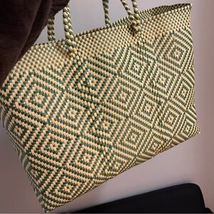 Stylish Green and Cream Tote Bag